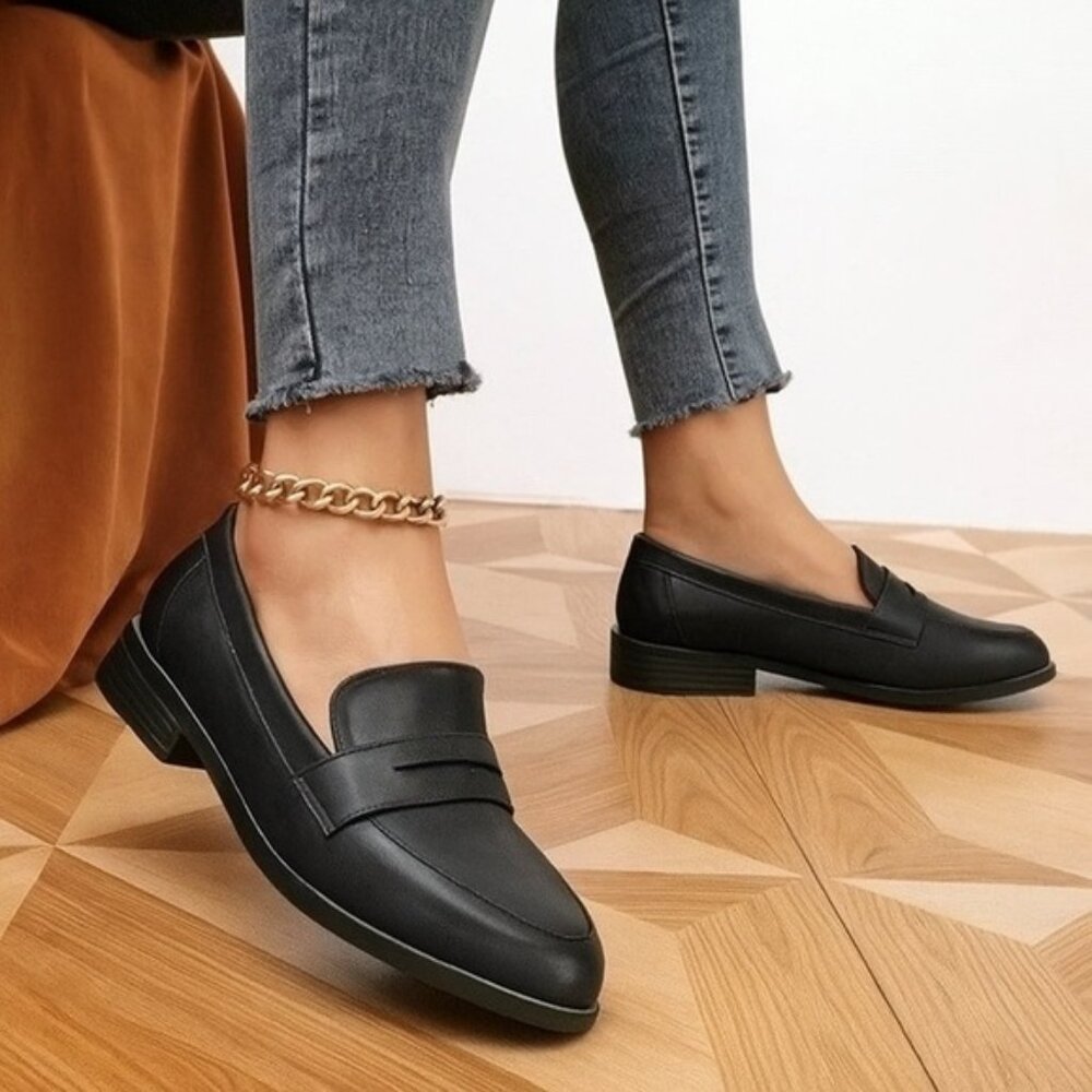 NEW Kensie Penny Loafer Gitty Slip-on Driver Shoes Faux Leather Black Size 9